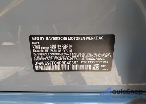 2024 BMW 3 Series 330I from USA, damaged, VIN 3MW69FF04R8E40362